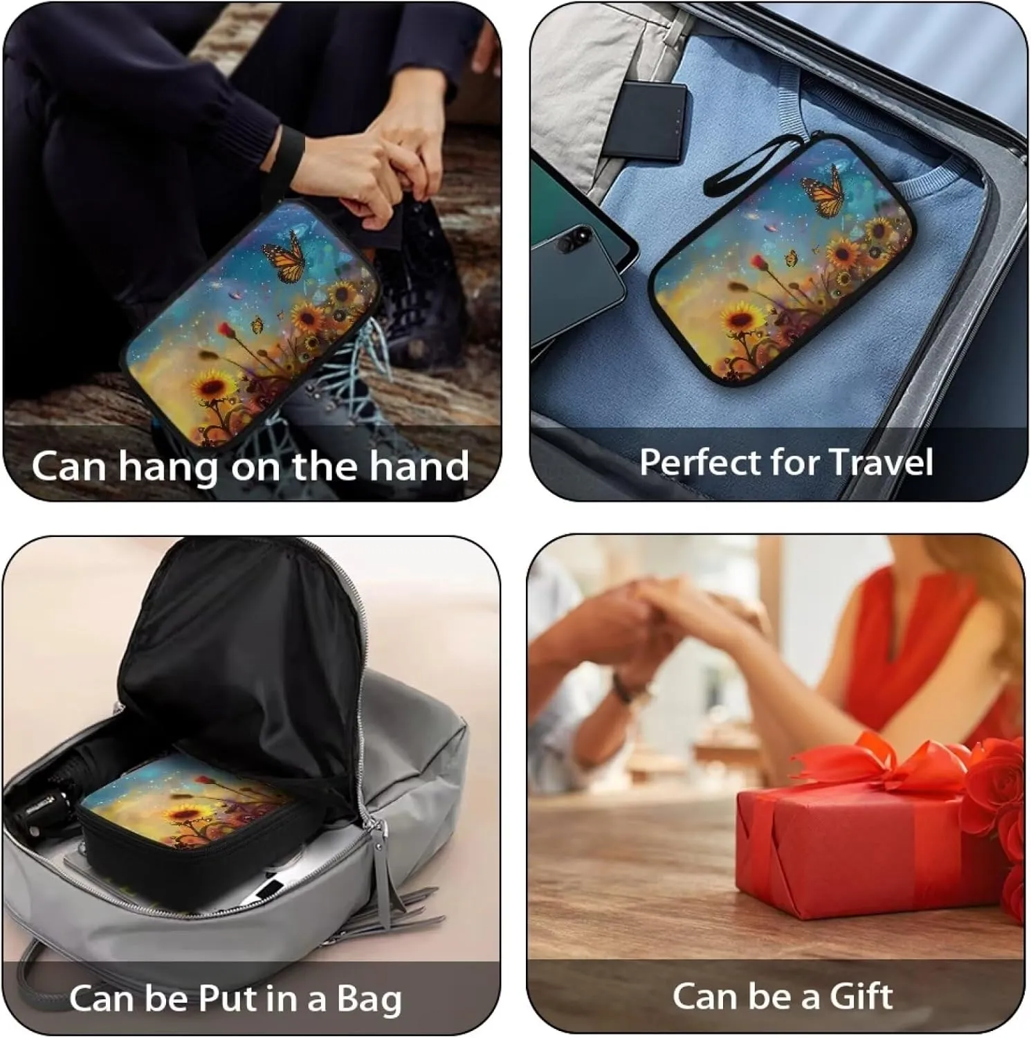 Butterfly Printed Travel Cable Organizer Pouch, Sunflower Printed Travel Cord Charger Organizer Case, Washable Travel Cable Organizer Pouch Electronic Accessories Carry Case