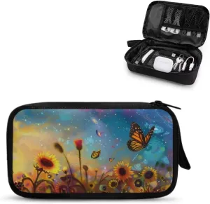Butterfly Printed Travel Cable Organizer Pouch, Sunflower Printed Travel Cord Charger Organizer Case, Washable Travel Cable Organizer Pouch Electronic Accessories Carry Case