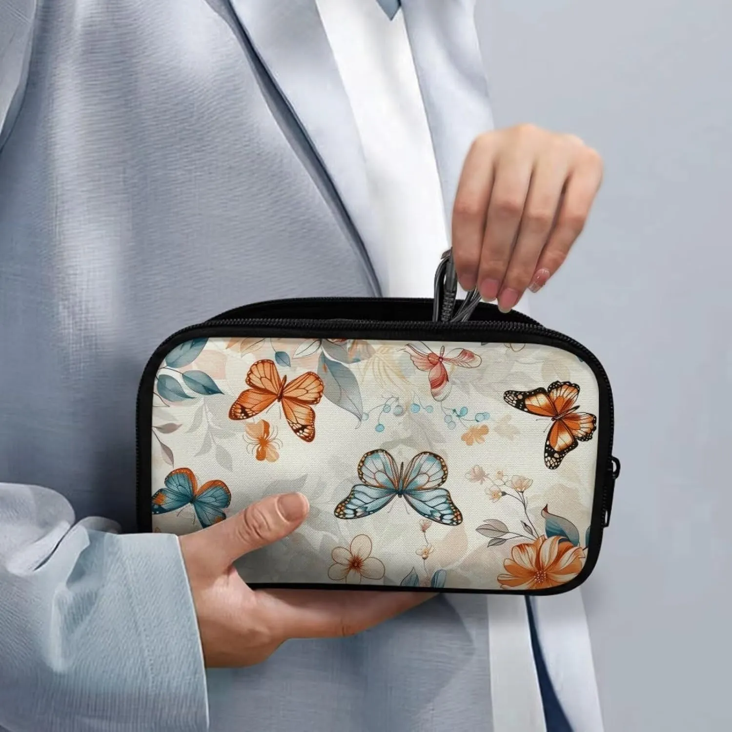 Butterfly Printed Travel Cable Organizer Pouch, Travel Cord Charger Organizer Case, Washable Travel Cable Organizer Pouch Electronic Accessories Carry Case