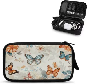Butterfly Printed Travel Cable Organizer Pouch, Travel Cord Charger Organizer Case, Washable Travel Cable Organizer Pouch Electronic Accessories Carry Case