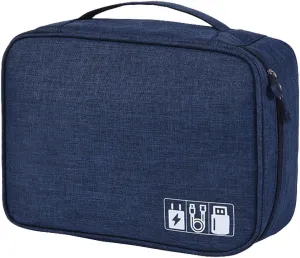Cable Organizer, Portable Electronic Accessory Bag for Travel, Cable Organizer Case with Velcro Dividers (Navy Blue)