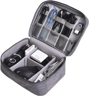 Cable Organizer, Water-repellent Charger Organizer Travel Case, Electronic Accessory Bag with Removable Dividers (Grey)