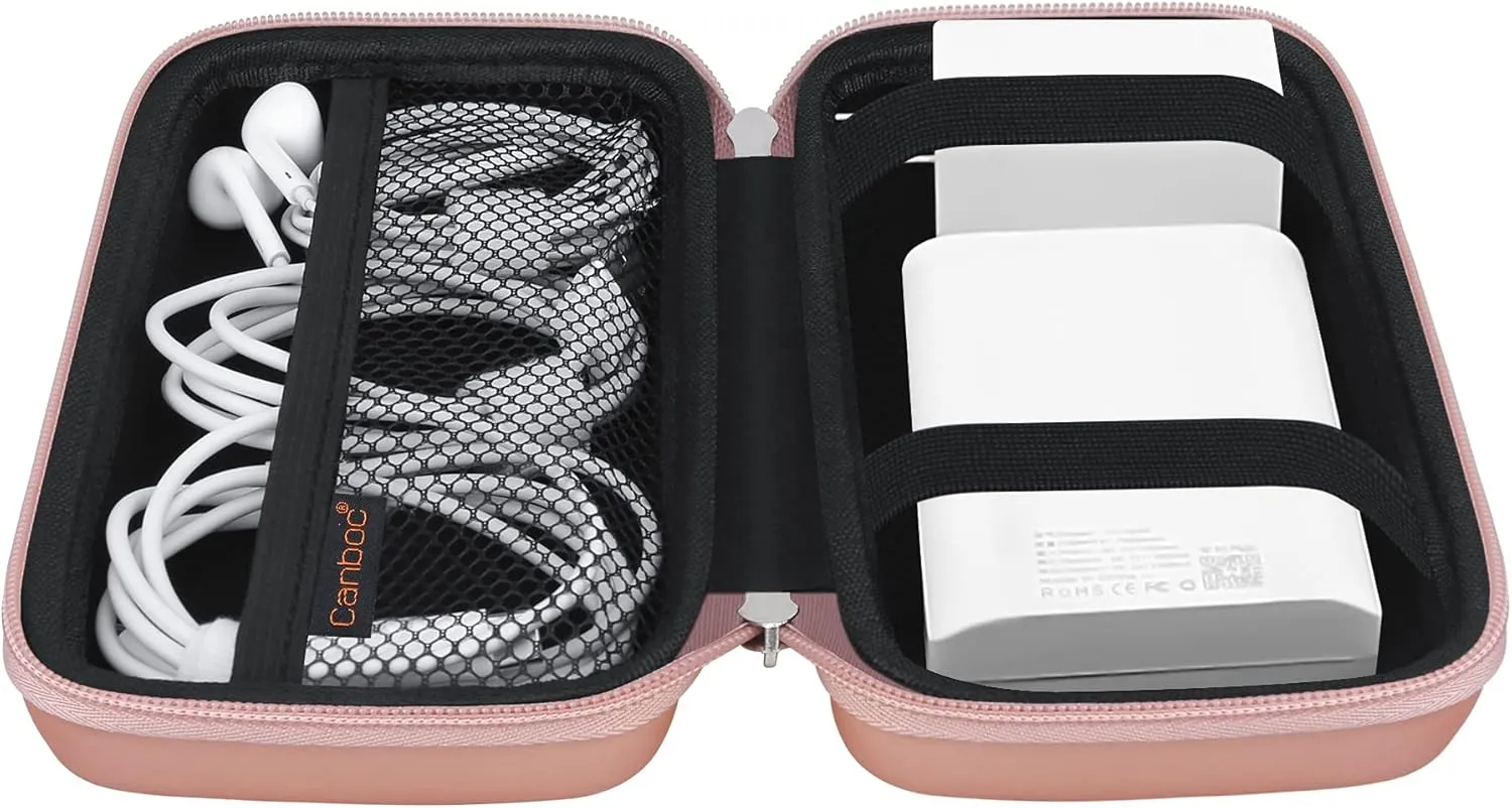 Canboc Carrying Travel Pouch MacBook Charger Case for MacBook Accessories, Charging Cords, Air Power Adapter, iPhone Charger, USB Cable Organizer for Earbuds, Battery Pack, USB Hub, Rose Gold