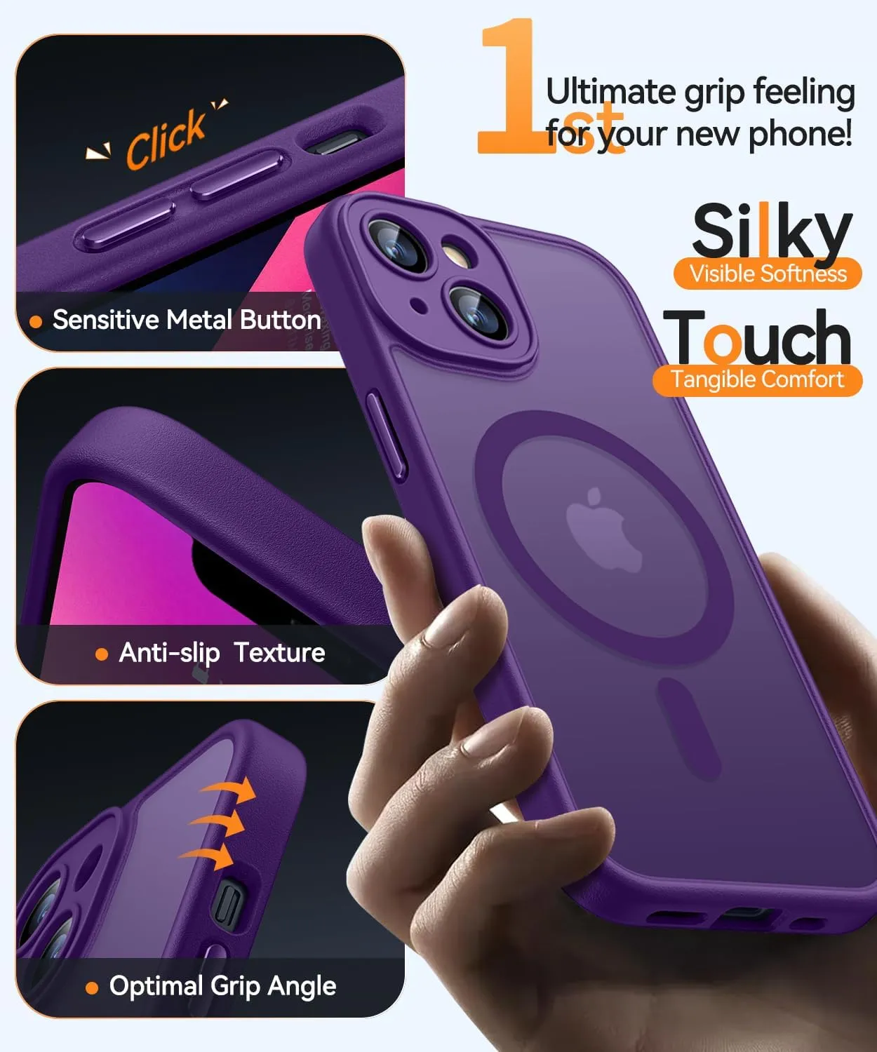 CANSHN Magnetic for iPhone 13 Case, Upgraded [Full Camera Protection] [Compatible with Magsafe] [Translucent Matte] Shockproof Protective Phone Case for iPhone 13 6.1" - Deep Purple