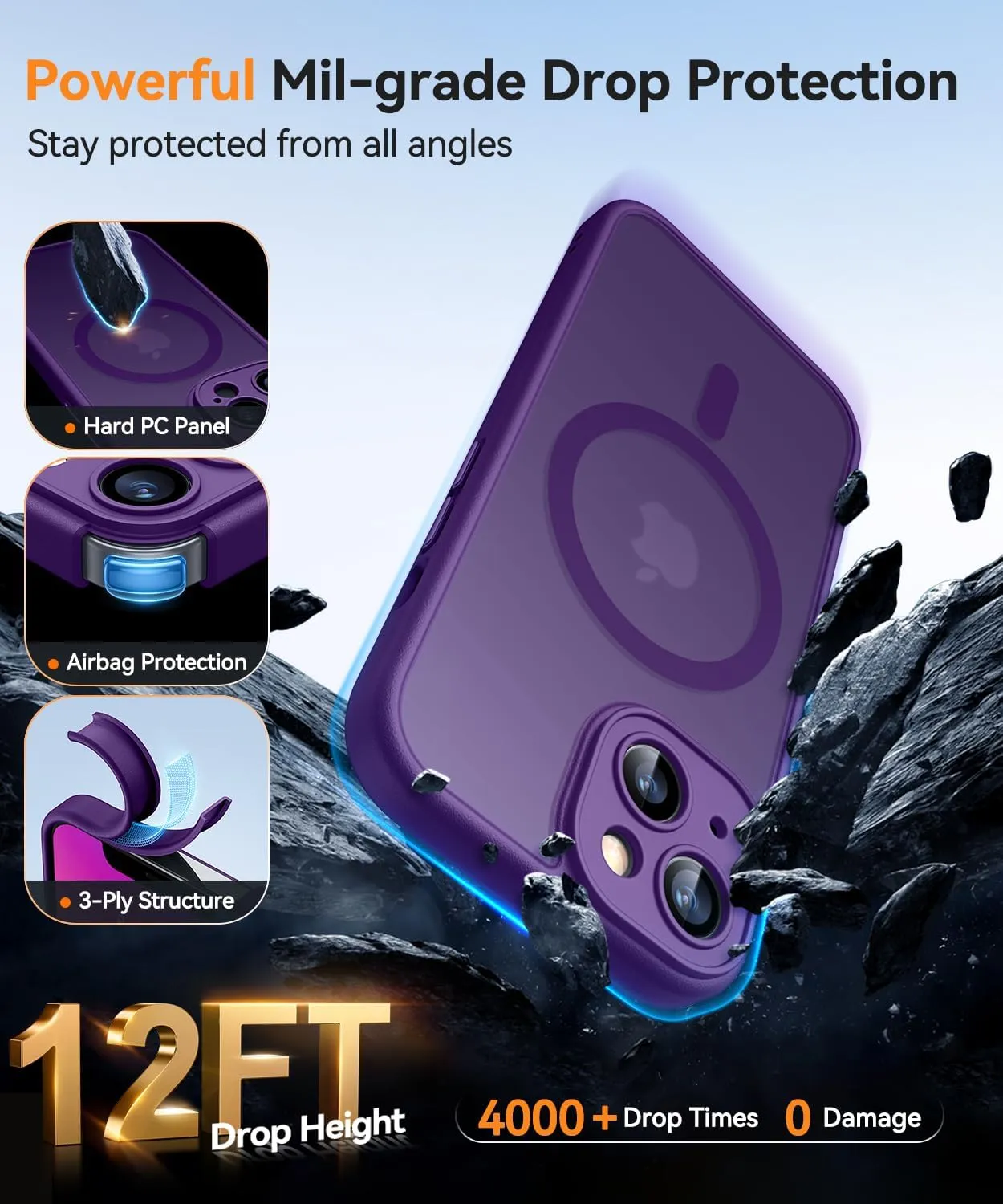 CANSHN Magnetic for iPhone 13 Case, Upgraded [Full Camera Protection] [Compatible with Magsafe] [Translucent Matte] Shockproof Protective Phone Case for iPhone 13 6.1" - Deep Purple