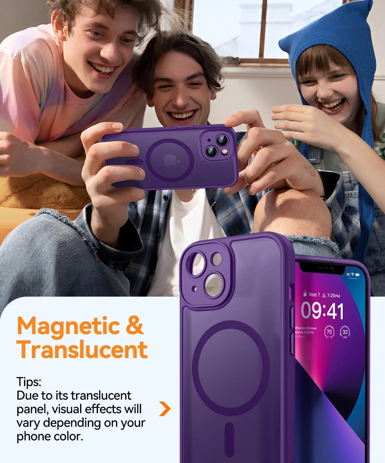 CANSHN Magnetic for iPhone 13 Case, Upgraded [Full Camera Protection] [Compatible with Magsafe] [Translucent Matte] Shockproof Protective Phone Case for iPhone 13 6.1" - Deep Purple