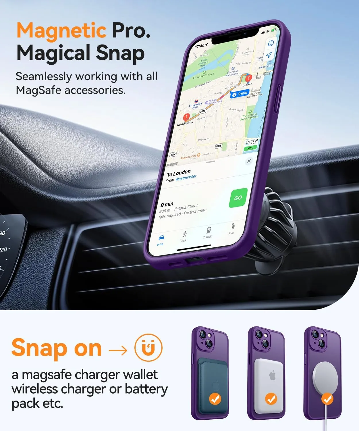 CANSHN Magnetic for iPhone 13 Case, Upgraded [Full Camera Protection] [Compatible with Magsafe] [Translucent Matte] Shockproof Protective Phone Case for iPhone 13 6.1" - Deep Purple