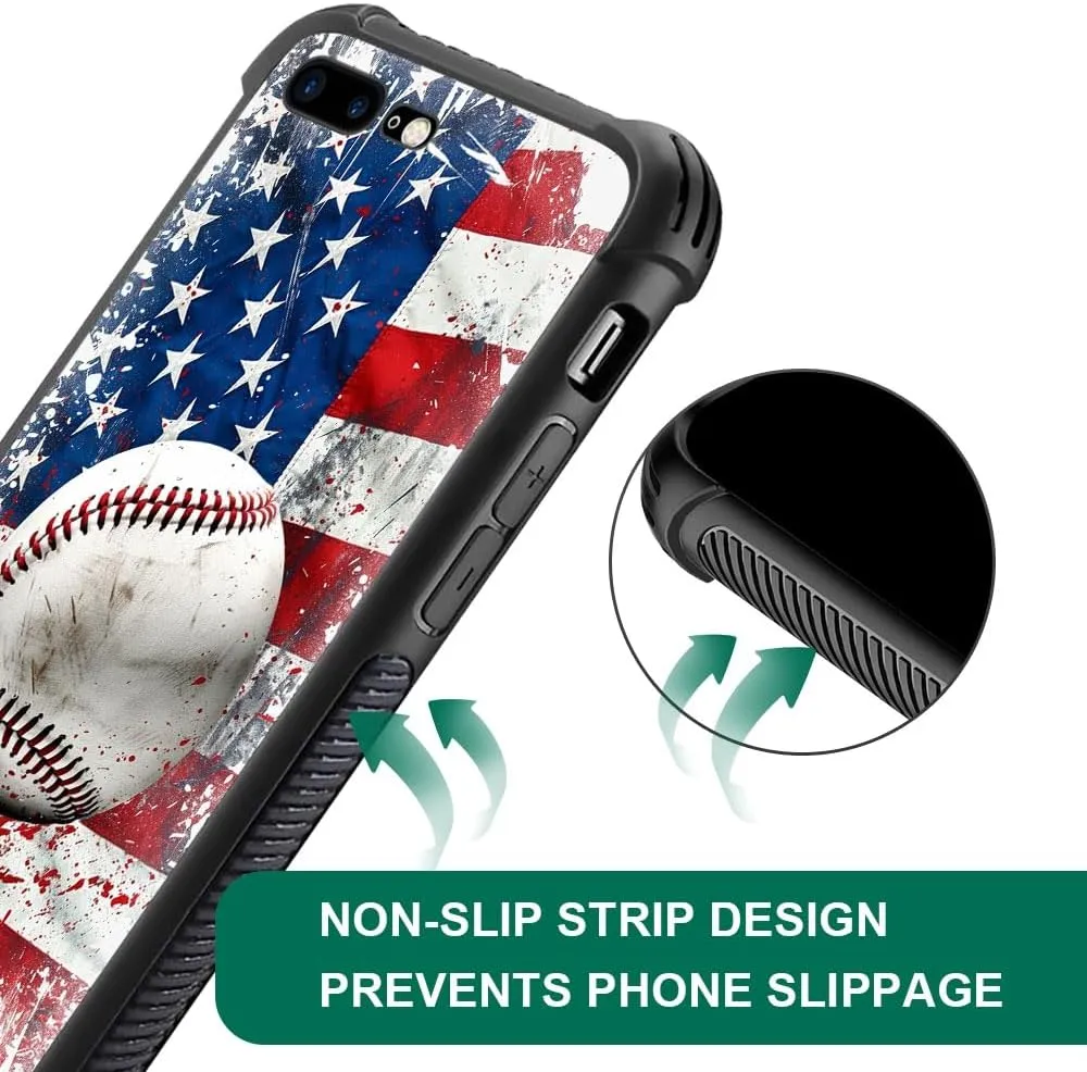 CARLOCA Compatible with iPhone 8/7/SE 2 3 Case,Baseball American Flag Pattern Ultra Protection Shockproof Soft Silicone TPU Non-Slip Back for iPhone 8/7/SE 2 3