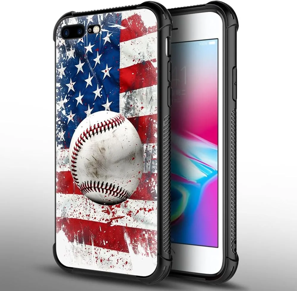 CARLOCA Compatible with iPhone 8/7/SE 2 3 Case,Baseball American Flag Pattern Ultra Protection Shockproof Soft Silicone TPU Non-Slip Back for iPhone 8/7/SE 2 3