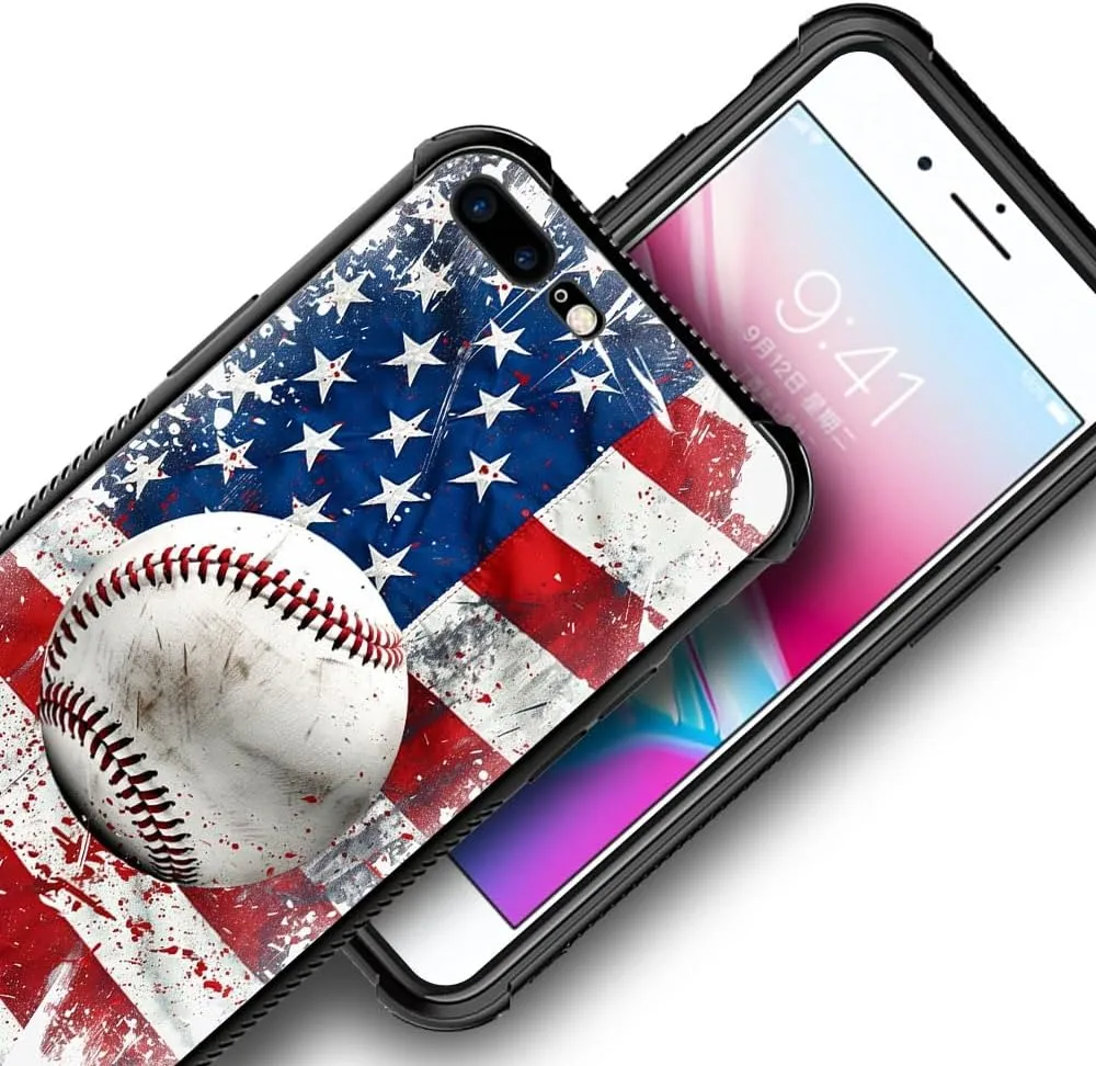 CARLOCA Compatible with iPhone 8/7/SE 2 3 Case,Baseball American Flag Pattern Ultra Protection Shockproof Soft Silicone TPU Non-Slip Back for iPhone 8/7/SE 2 3