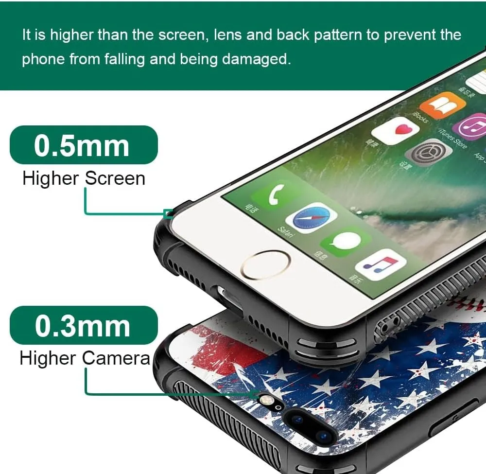 CARLOCA Compatible with iPhone 8/7/SE 2 3 Case,Baseball American Flag Pattern Ultra Protection Shockproof Soft Silicone TPU Non-Slip Back for iPhone 8/7/SE 2 3