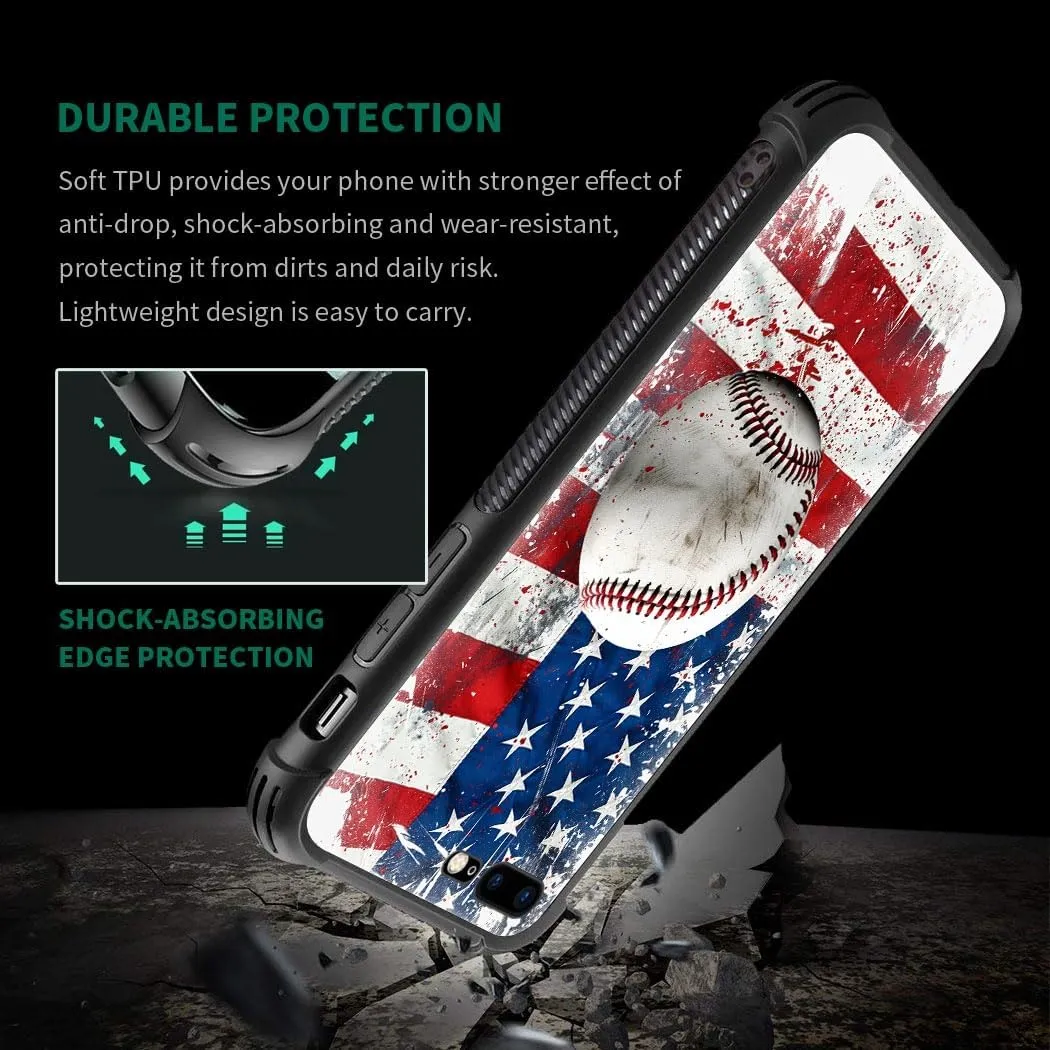 CARLOCA Compatible with iPhone 8/7/SE 2 3 Case,Baseball American Flag Pattern Ultra Protection Shockproof Soft Silicone TPU Non-Slip Back for iPhone 8/7/SE 2 3
