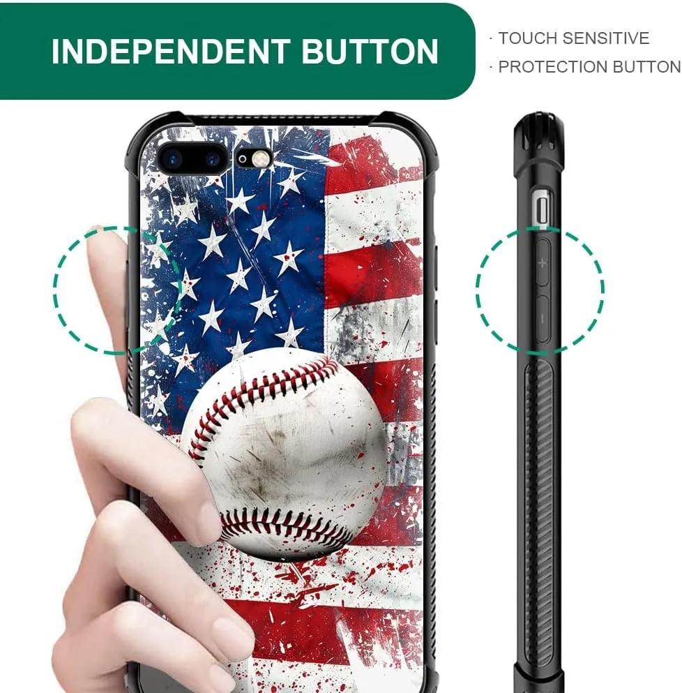 CARLOCA Compatible with iPhone 8/7/SE 2 3 Case,Baseball American Flag Pattern Ultra Protection Shockproof Soft Silicone TPU Non-Slip Back for iPhone 8/7/SE 2 3