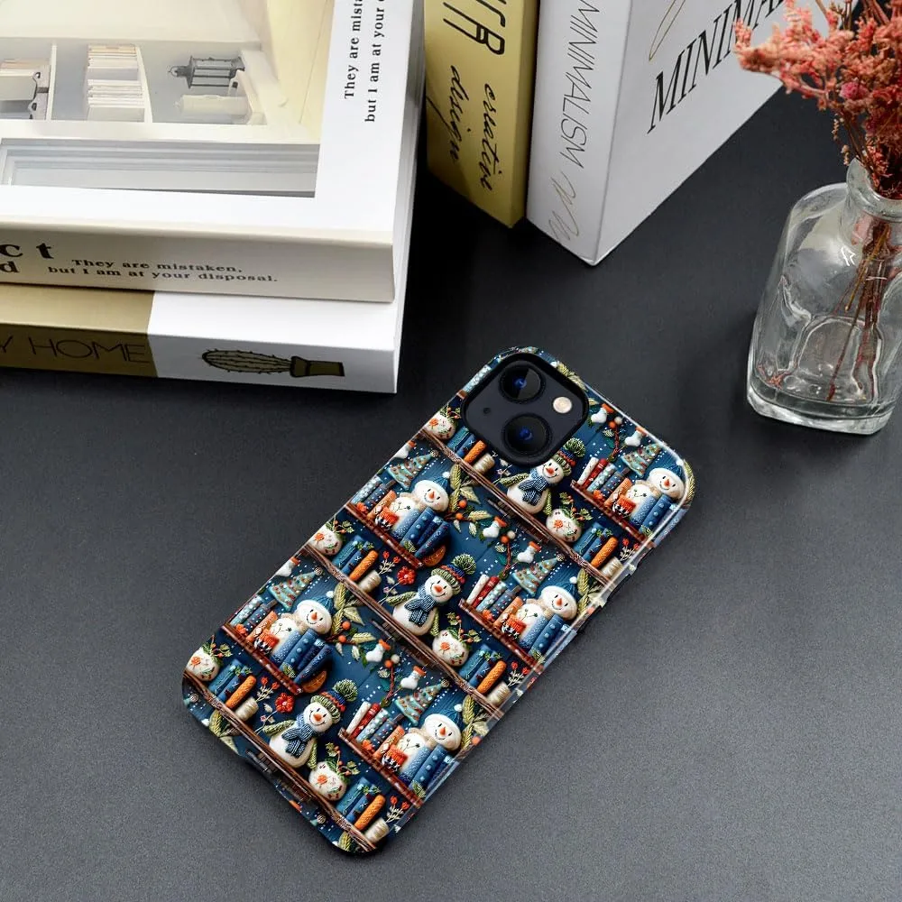 Case Compatible with iPhone 13 - Glossy Hybrid Durable Shockproof Cover,Cases for Woman Girl - Cute Book Snowman Christmas