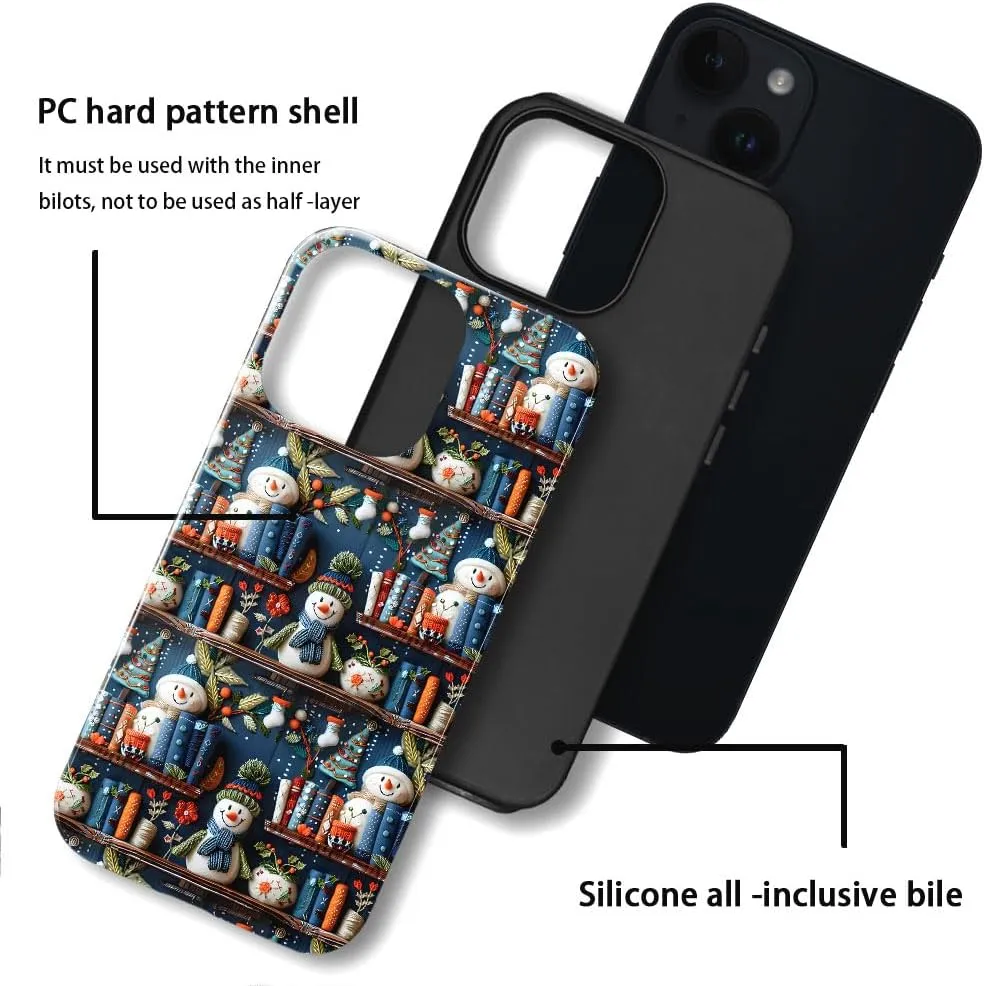 Case Compatible with iPhone 13 - Glossy Hybrid Durable Shockproof Cover,Cases for Woman Girl - Cute Book Snowman Christmas