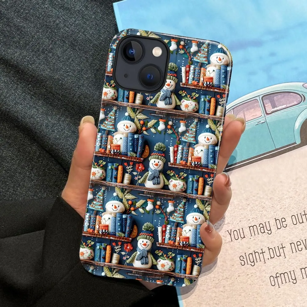 Case Compatible with iPhone 13 - Glossy Hybrid Durable Shockproof Cover,Cases for Woman Girl - Cute Book Snowman Christmas
