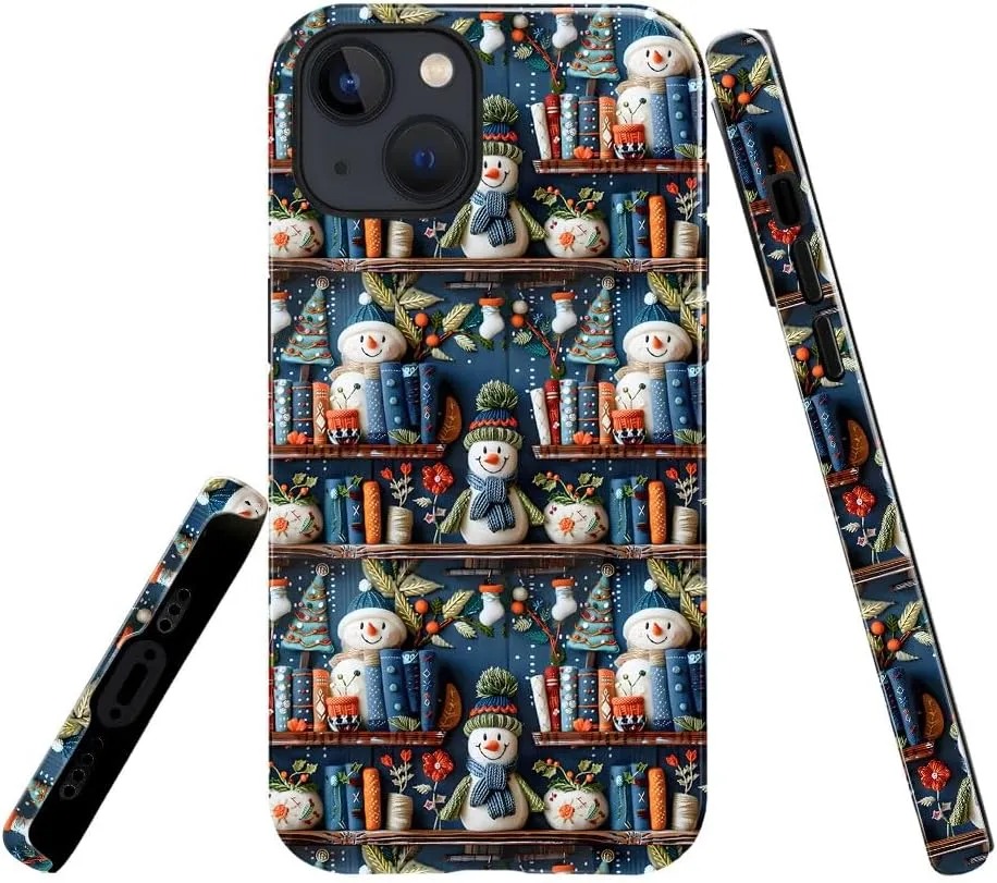 Case Compatible with iPhone 13 - Glossy Hybrid Durable Shockproof Cover,Cases for Woman Girl - Cute Book Snowman Christmas