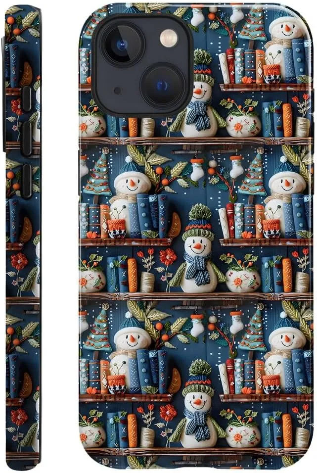 Case Compatible with iPhone 13 - Glossy Hybrid Durable Shockproof Cover,Cases for Woman Girl - Cute Book Snowman Christmas