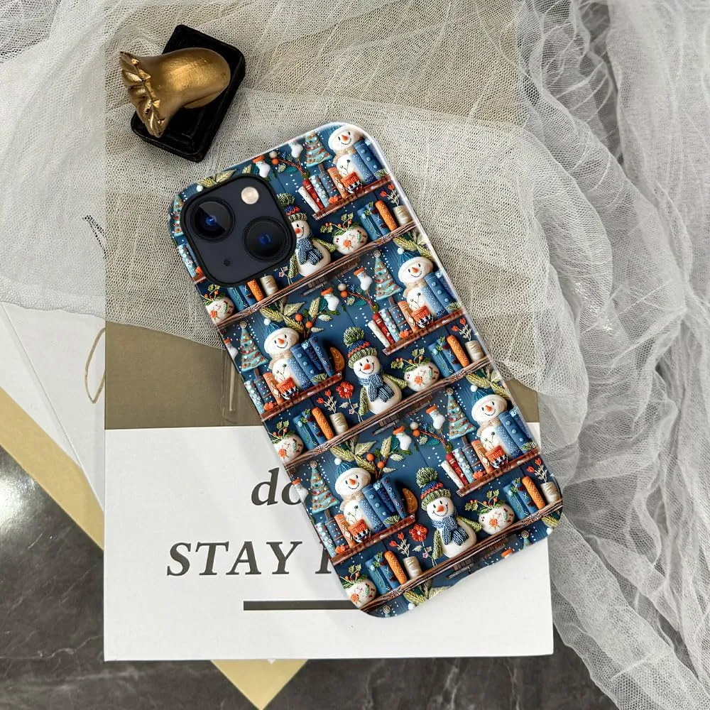 Case Compatible with iPhone 13 - Glossy Hybrid Durable Shockproof Cover,Cases for Woman Girl - Cute Book Snowman Christmas