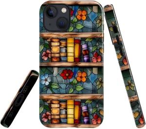Case Compatible with iPhone 13 - Glossy Hybrid Durable Shockproof Cover,Cases for Woman Girl - Glass Floral Book Stained