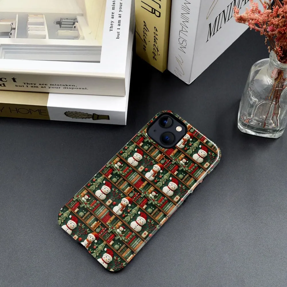 Case Compatible with iPhone 13 - Glossy Hybrid Durable Shockproof Cover,Cases for Woman Girl - Snowman Christmas Book