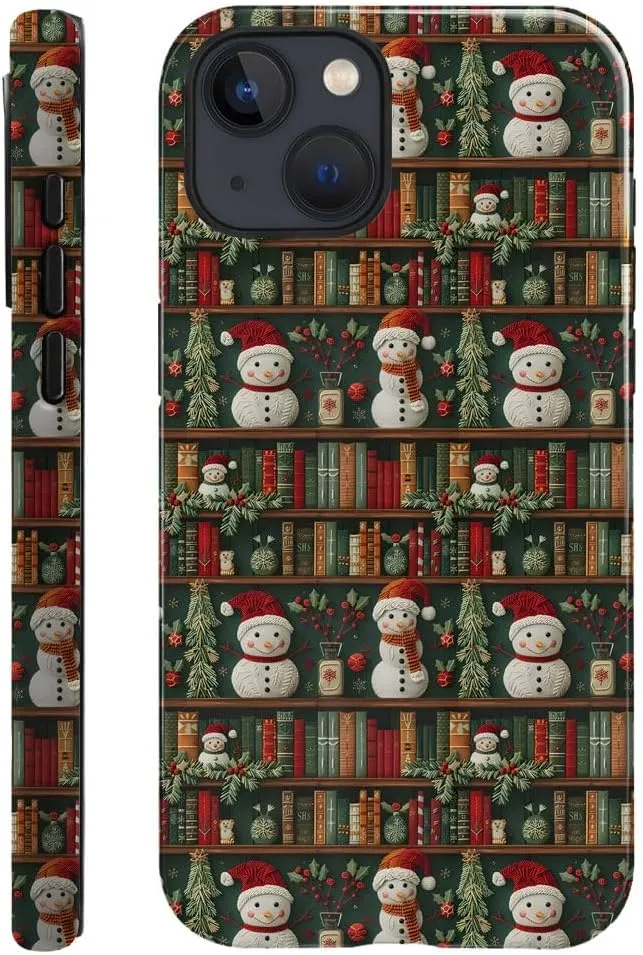 Case Compatible with iPhone 13 - Glossy Hybrid Durable Shockproof Cover,Cases for Woman Girl - Snowman Christmas Book