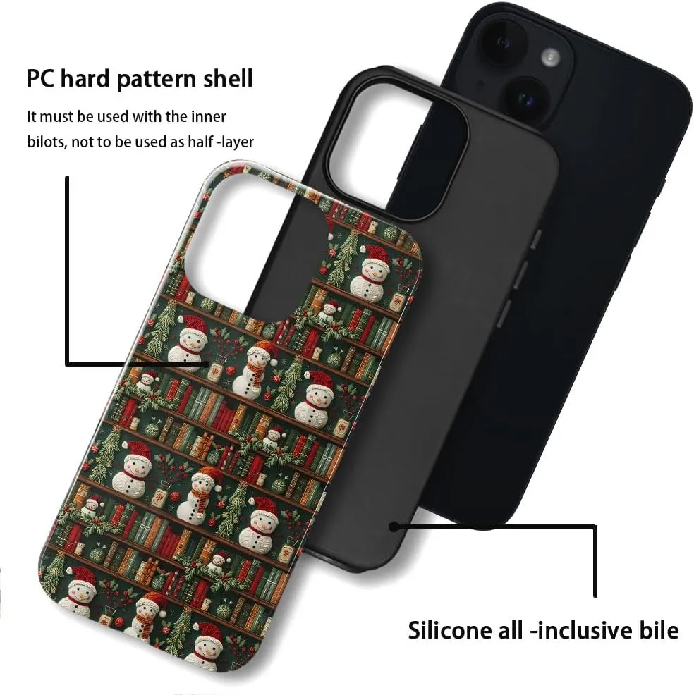 Case Compatible with iPhone 13 - Glossy Hybrid Durable Shockproof Cover,Cases for Woman Girl - Snowman Christmas Book