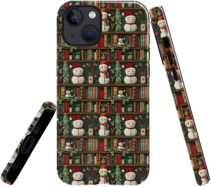 Case Compatible with iPhone 13 - Glossy Hybrid Durable Shockproof Cover,Cases for Woman Girl - Snowman Christmas Book