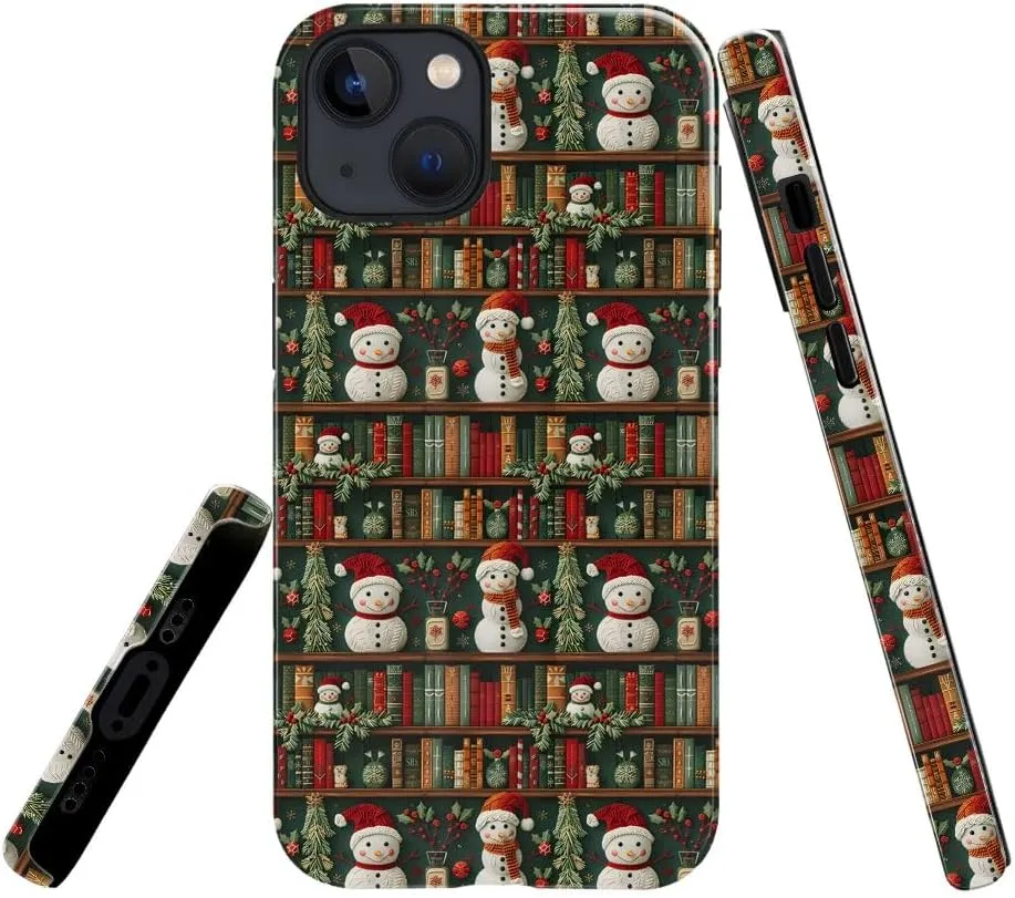 Case Compatible with iPhone 13 - Glossy Hybrid Durable Shockproof Cover,Cases for Woman Girl - Snowman Christmas Book