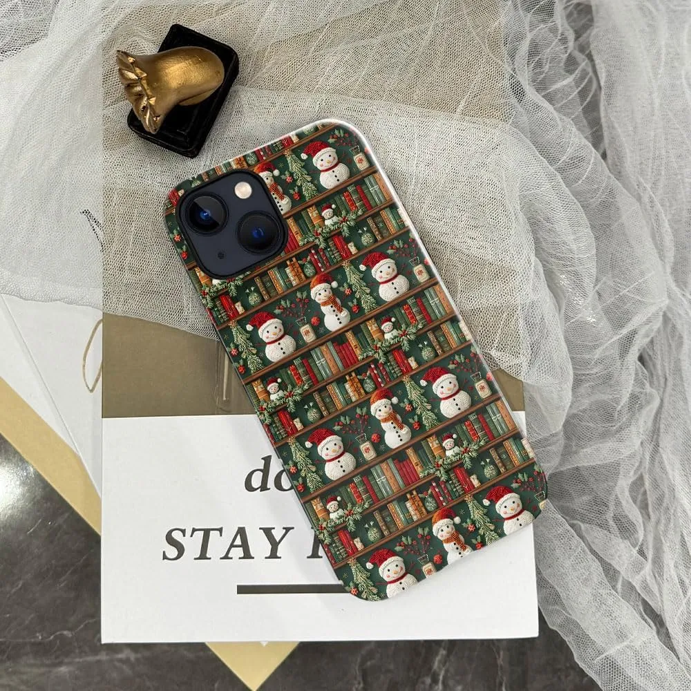 Case Compatible with iPhone 13 - Glossy Hybrid Durable Shockproof Cover,Cases for Woman Girl - Snowman Christmas Book