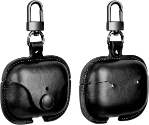 Case for AirPods Pro 2 - Leather Cover with Keychain and Strap (Black)