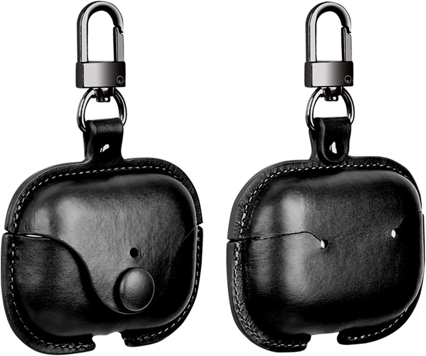 Case for AirPods Pro 2 - Leather Cover with Keychain and Strap (Black)