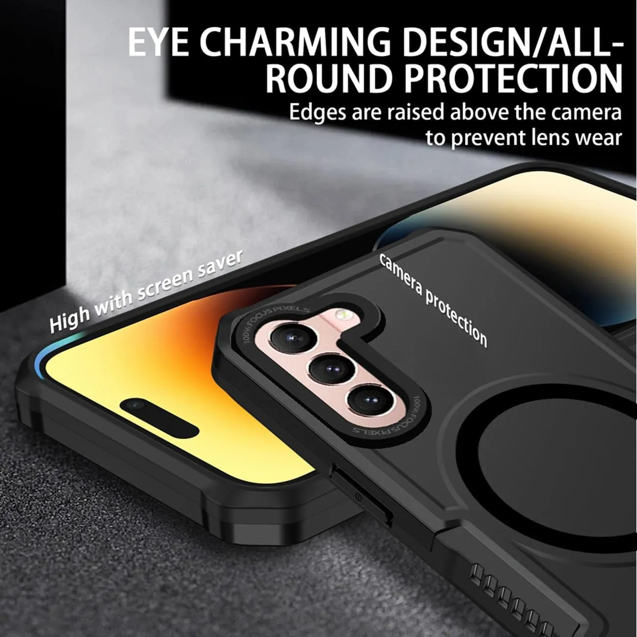 Case for Galaxy S21 5G Case, Samsung S21 SM-G991U with Tempered Glass Screen Protector, [Compatible with MagSafe] Military-Grade Shockproof Protective Phone Cover for Samsung Galaxy S21 Black