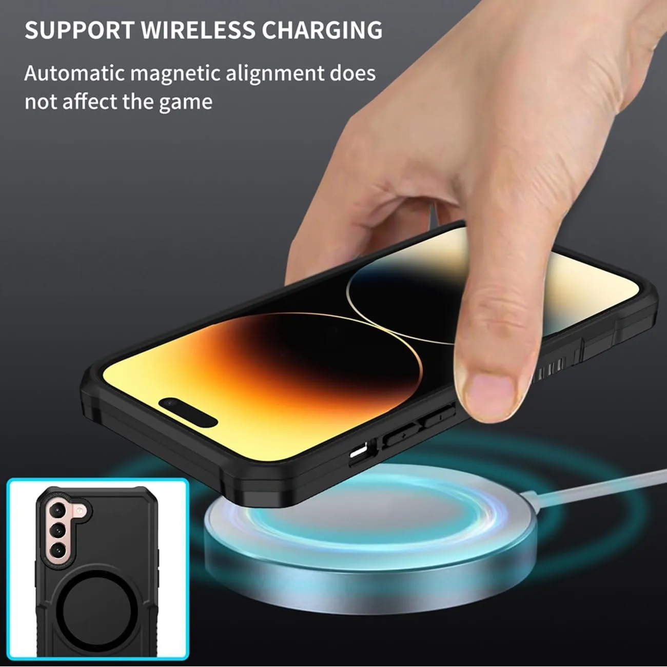 Case for Galaxy S21 5G Case, Samsung S21 SM-G991U with Tempered Glass Screen Protector, [Compatible with MagSafe] Military-Grade Shockproof Protective Phone Cover for Samsung Galaxy S21 Black