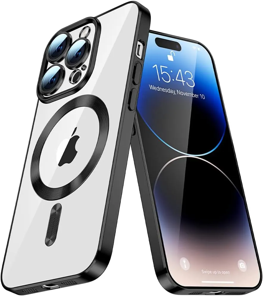Case for iPhone 13 Case Magnetic Clear Phone Case with MagSafe Wireless Charging Dustproof Camera Lens Protector Slim Back Cover Full Body Shockproof Cover for iPhone 13 Black CX