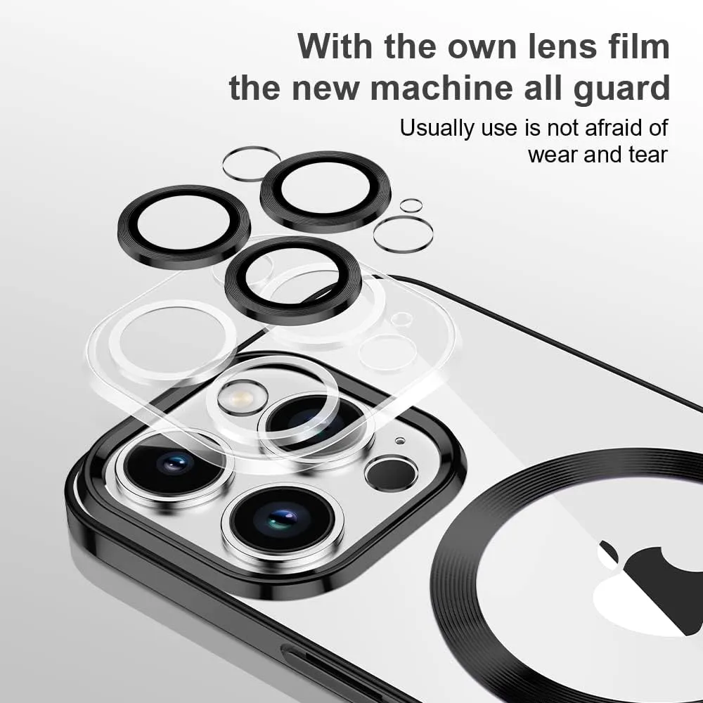 Case for iPhone 13 Case Magnetic Clear Phone Case with MagSafe Wireless Charging Dustproof Camera Lens Protector Slim Back Cover Full Body Shockproof Cover for iPhone 13 Black CX