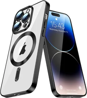 Case for iPhone 13 Case Magnetic Clear Phone Case with MagSafe Wireless Charging Dustproof Camera Lens Protector Slim Back Cover Full Body Shockproof Cover for iPhone 13 Black CX