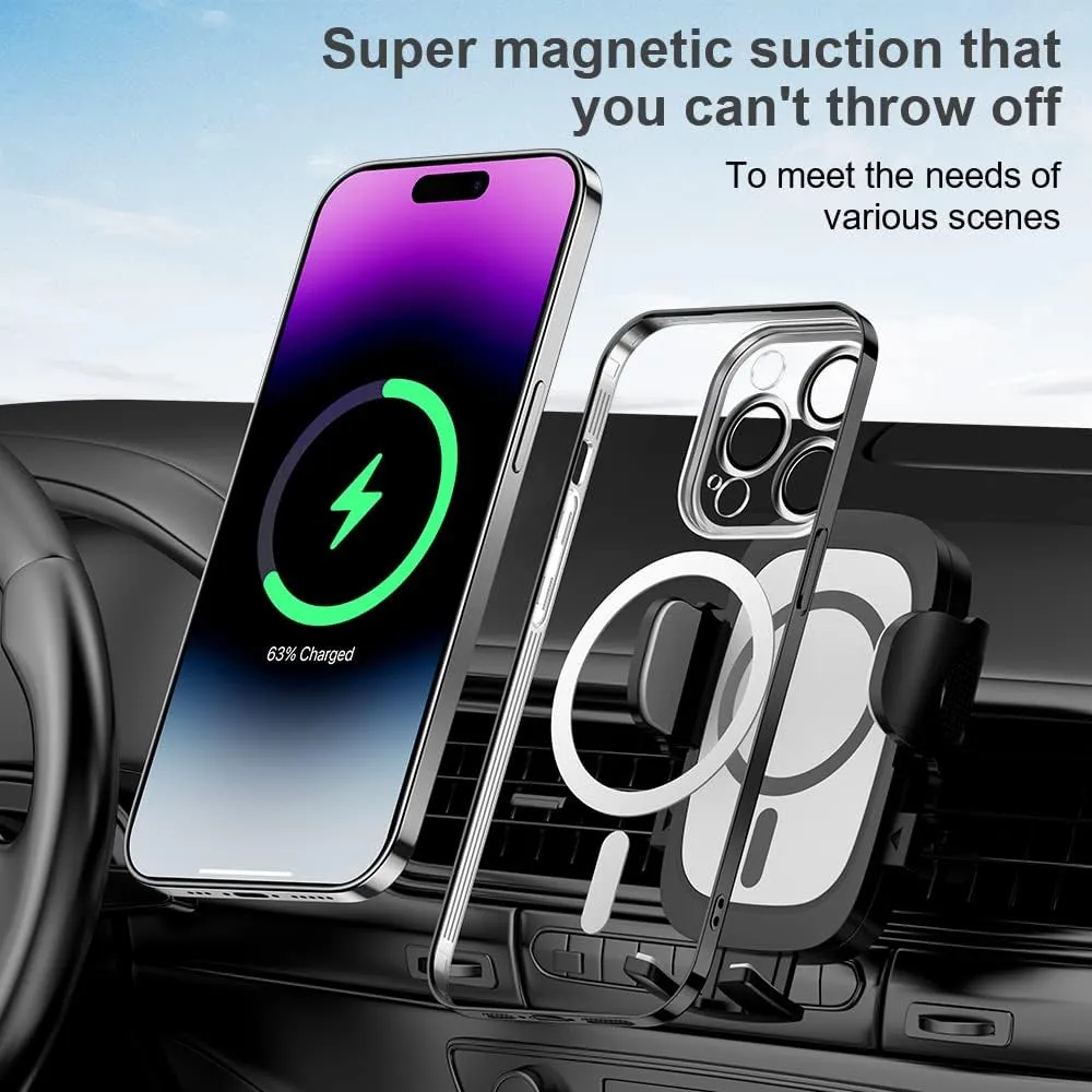 Case for iPhone 13 Case Magnetic Clear Phone Case with MagSafe Wireless Charging Dustproof Camera Lens Protector Slim Back Cover Full Body Shockproof Cover for iPhone 13 Black CX