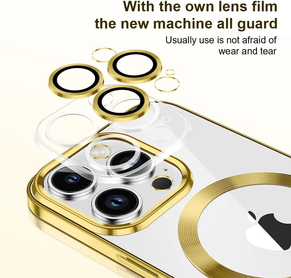 Case for iPhone 13 Case Magnetic Clear Phone Case with MagSafe Wireless Charging Dustproof Camera Lens Protector Slim Back Cover Full Body Shockproof Cover for iPhone 13 Gold CX