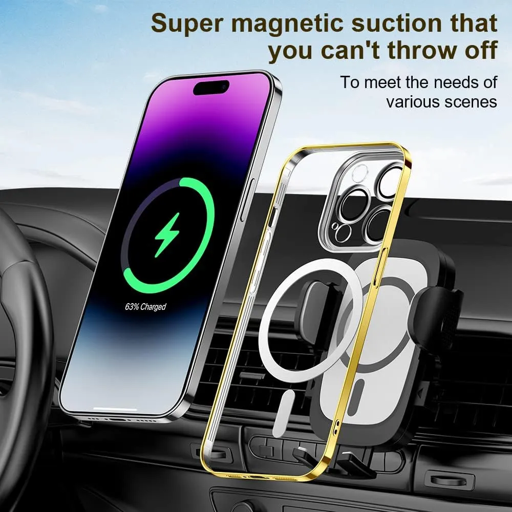 Case for iPhone 13 Case Magnetic Clear Phone Case with MagSafe Wireless Charging Dustproof Camera Lens Protector Slim Back Cover Full Body Shockproof Cover for iPhone 13 Gold CX