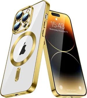 Case for iPhone 13 Case Magnetic Clear Phone Case with MagSafe Wireless Charging Dustproof Camera Lens Protector Slim Back Cover Full Body Shockproof Cover for iPhone 13 Gold CX