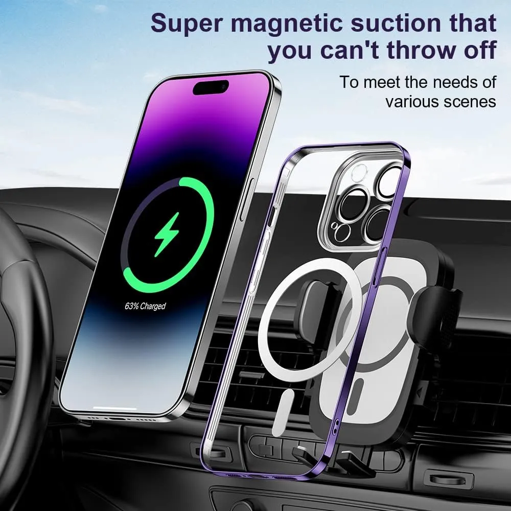 Case for iPhone 13 Case Magnetic Clear Phone Case with MagSafe Wireless Charging Dustproof Camera Lens Protector Slim Back Cover Full Body Shockproof Cover for iPhone 13 Purple CX