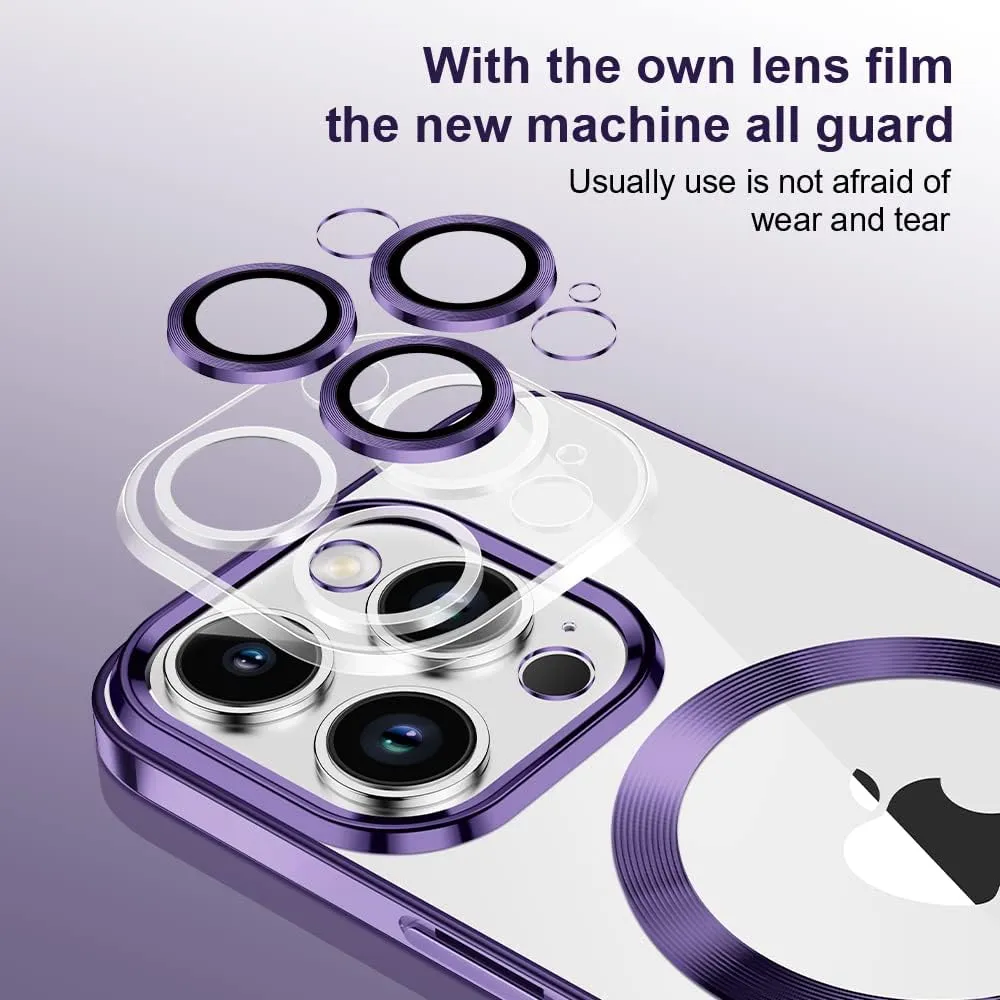 Case for iPhone 13 Case Magnetic Clear Phone Case with MagSafe Wireless Charging Dustproof Camera Lens Protector Slim Back Cover Full Body Shockproof Cover for iPhone 13 Purple CX