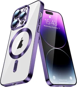 Case for iPhone 13 Case Magnetic Clear Phone Case with MagSafe Wireless Charging Dustproof Camera Lens Protector Slim Back Cover Full Body Shockproof Cover for iPhone 13 Purple CX