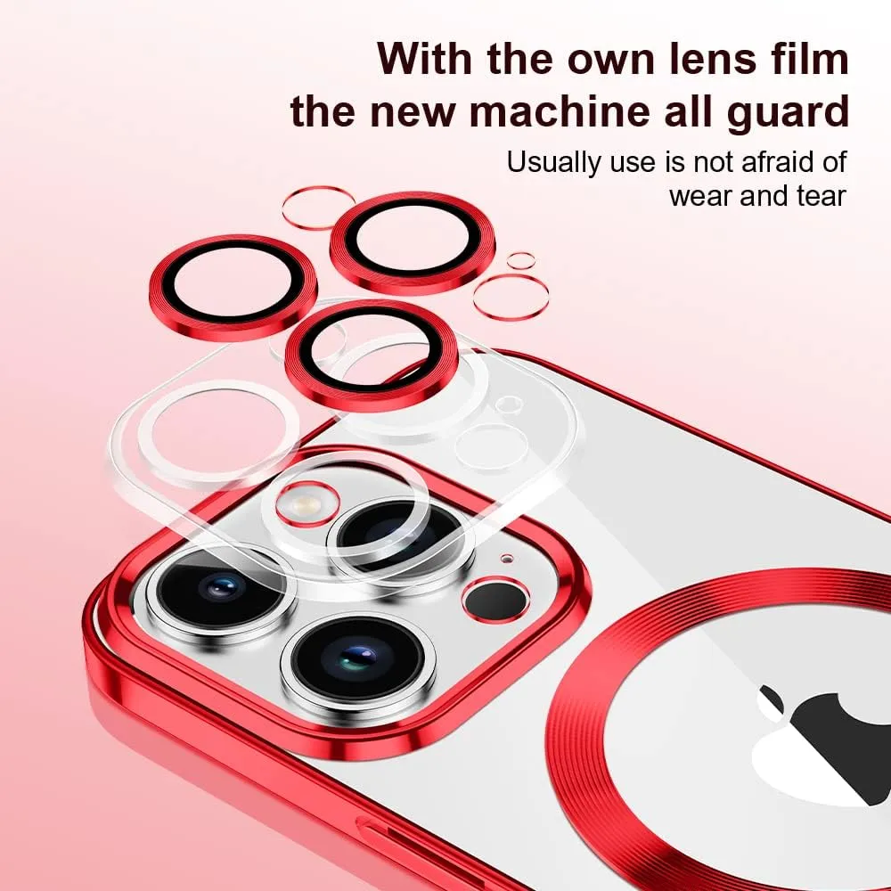 Case for iPhone 13 Case Magnetic Clear Phone Case with MagSafe Wireless Charging Dustproof Camera Lens Protector Slim Back Cover Full Body Shockproof Cover for iPhone 13 Red CX