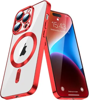 Case for iPhone 13 Case Magnetic Clear Phone Case with MagSafe Wireless Charging Dustproof Camera Lens Protector Slim Back Cover Full Body Shockproof Cover for iPhone 13 Red CX