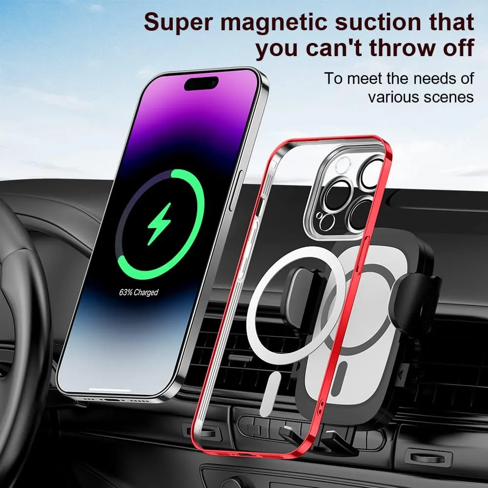 Case for iPhone 13 Case Magnetic Clear Phone Case with MagSafe Wireless Charging Dustproof Camera Lens Protector Slim Back Cover Full Body Shockproof Cover for iPhone 13 Red CX