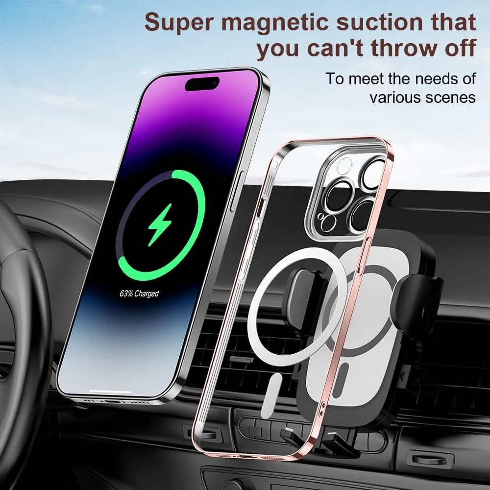 Case for iPhone 13 Case Magnetic Clear Phone Case with MagSafe Wireless Charging Dustproof Camera Lens Protector Slim Back Cover Full Body Shockproof Cover for iPhone 13 Rose Gold CX