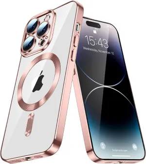 Case for iPhone 13 Case Magnetic Clear Phone Case with MagSafe Wireless Charging Dustproof Camera Lens Protector Slim Back Cover Full Body Shockproof Cover for iPhone 13 Rose Gold CX