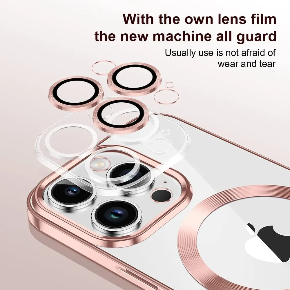 Case for iPhone 13 Case Magnetic Clear Phone Case with MagSafe Wireless Charging Dustproof Camera Lens Protector Slim Back Cover Full Body Shockproof Cover for iPhone 13 Rose Gold CX
